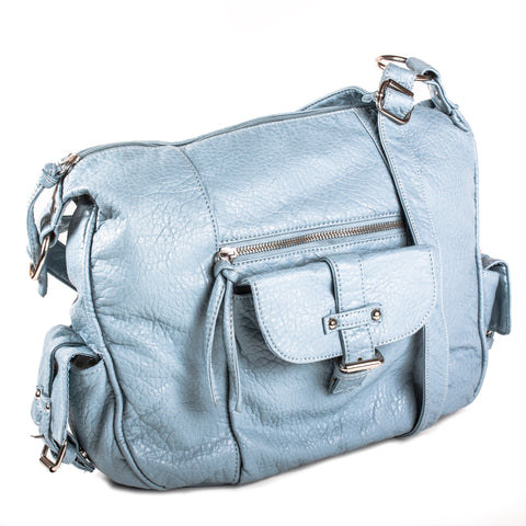 "Cinema" Blush, Bronze, Fuchsia, Pale Blue, Pale Green Croc Texture Shoulder Bag by Bueno - lithyc.com