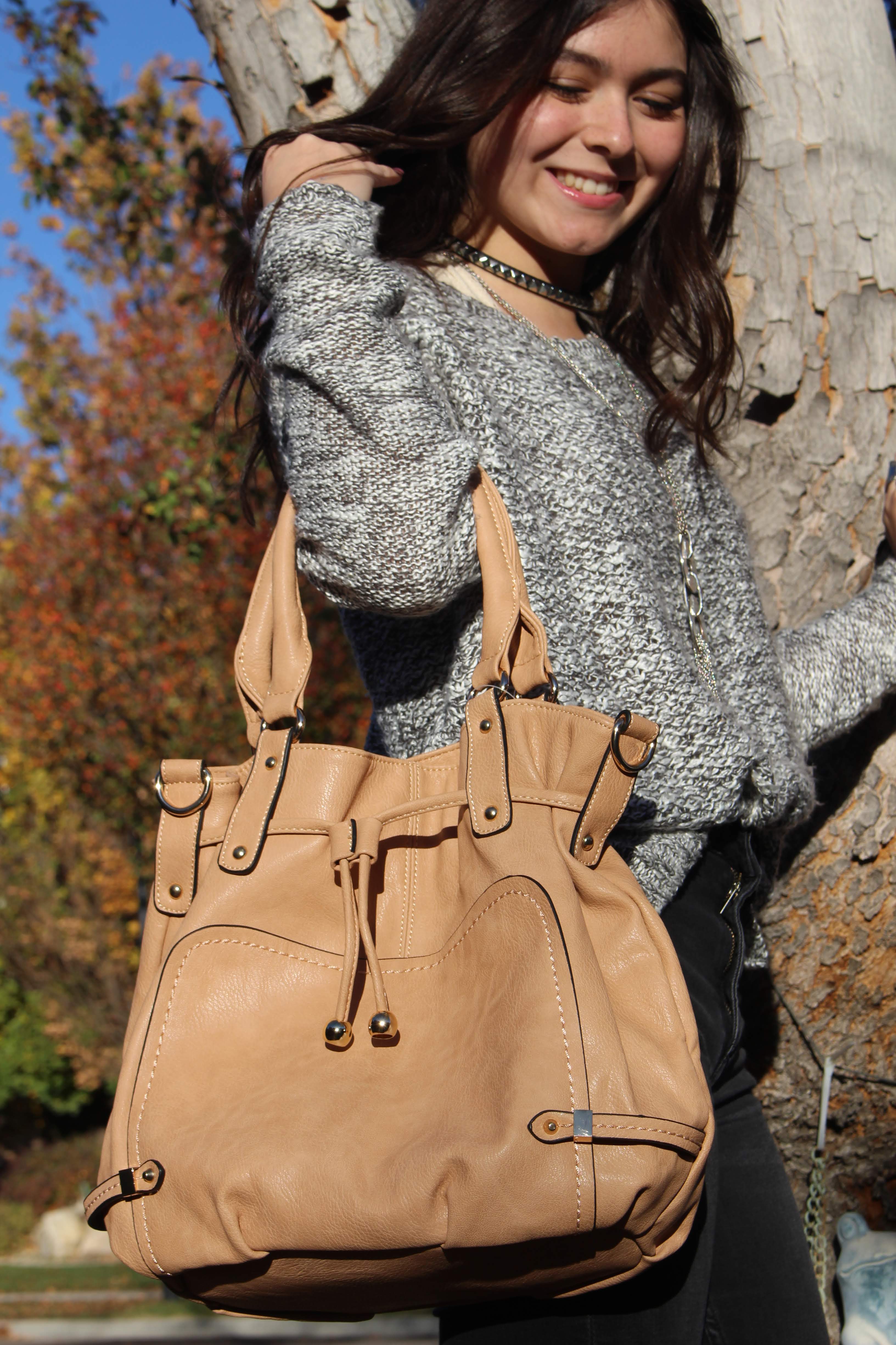 Moda Luxe Purse Women Brown Leather Suede Shoulder Bag Handbag Top Handle  Soft